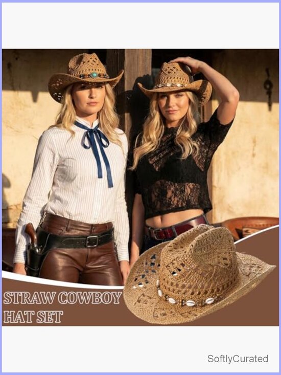 Straw Wide Brim Cowgirl Hat with Two Bands Lightweight Breathable Western Hat main image 5